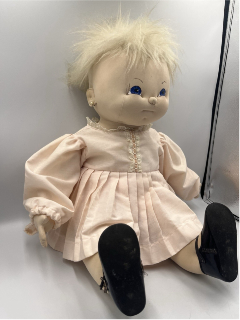 VINTAGE Handmade Cabbage Patch Style Cloth Baby Doll W/VTG SHOES SEE ALL AS IS